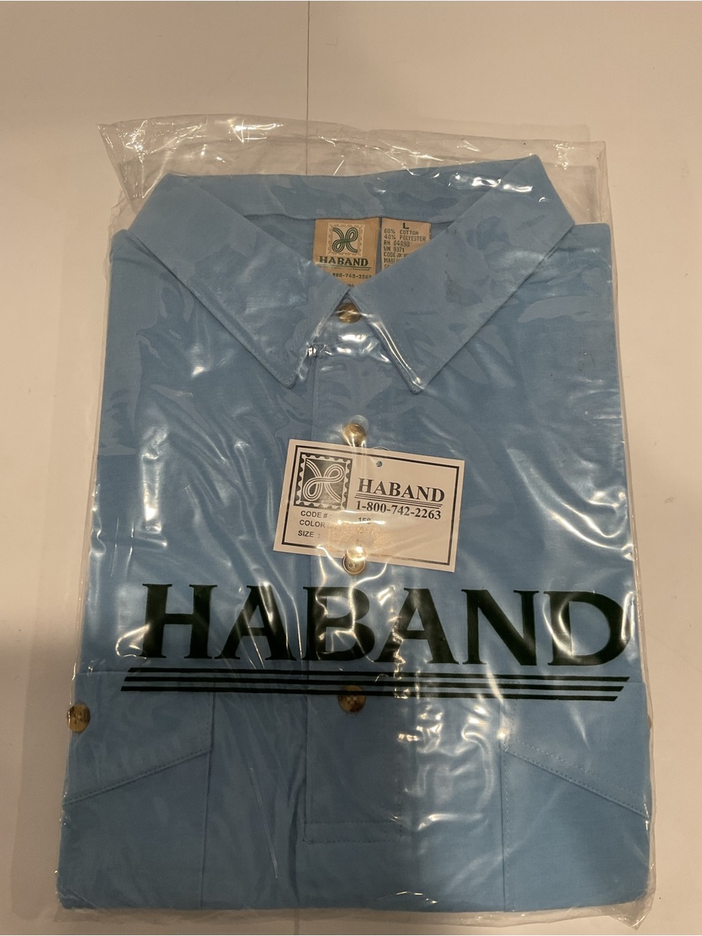 Haband Mens Vintage Polo Shirt Large NOS Deadstock Light Blue Short Sleeve